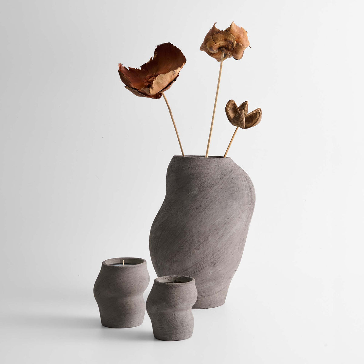 Sculptural Stoneware Vase & Luxury Soy Wax Candle Set