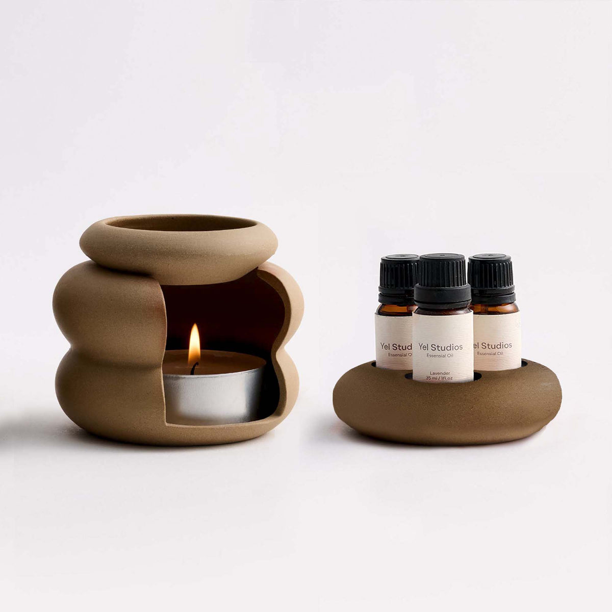 Mink Ceramic Candle Holder, Incense Burner & Essential Oil Warmer Set