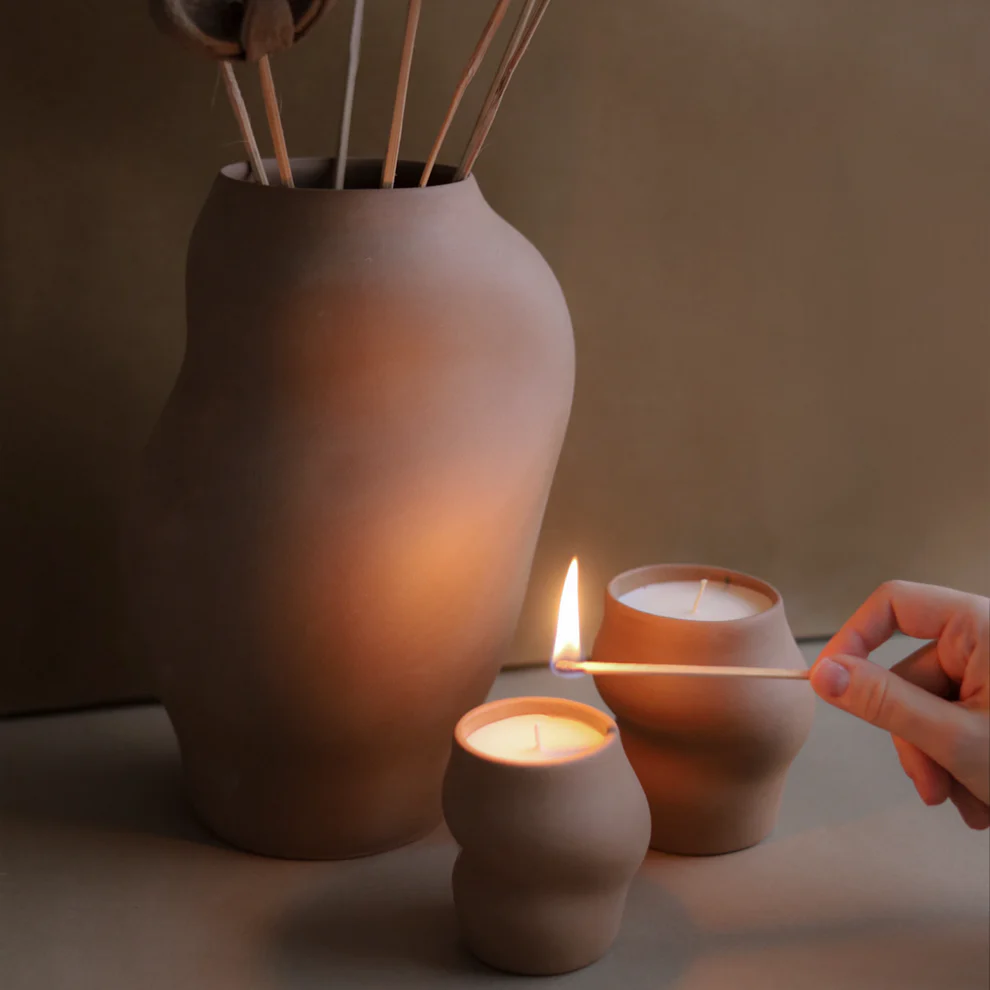 Sculptural Stoneware Vase & Luxury Soy Wax Candle Set