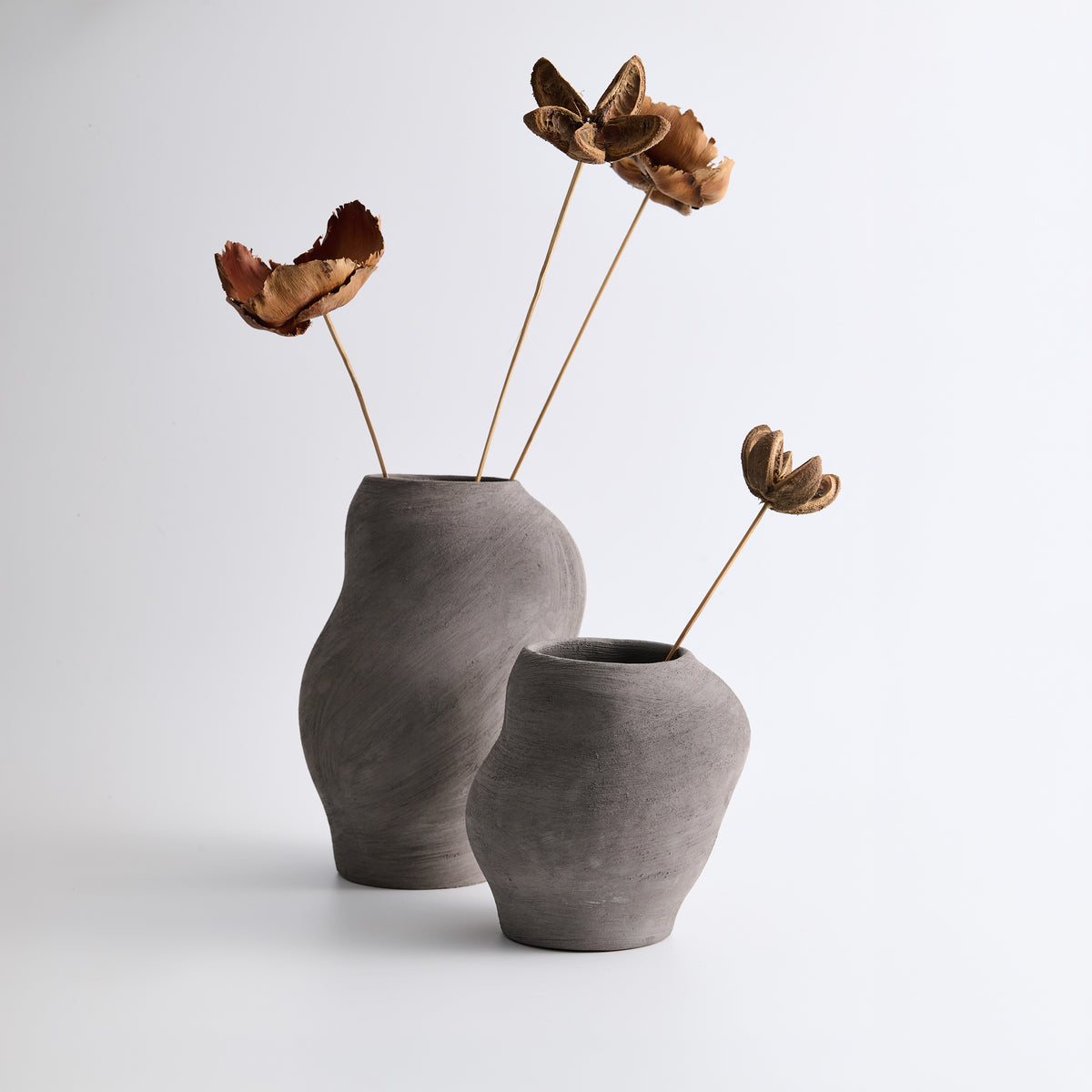 Handmade Sculptural Stoneware Vase Set of 2