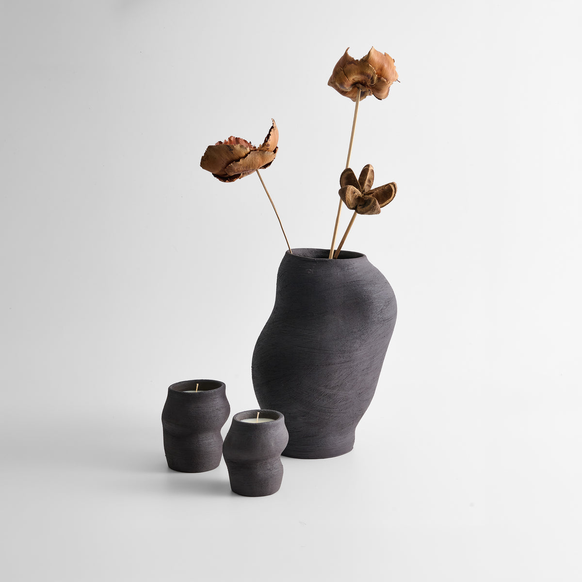 Sculptural Stoneware Vase & Luxury Soy Wax Candle Set
