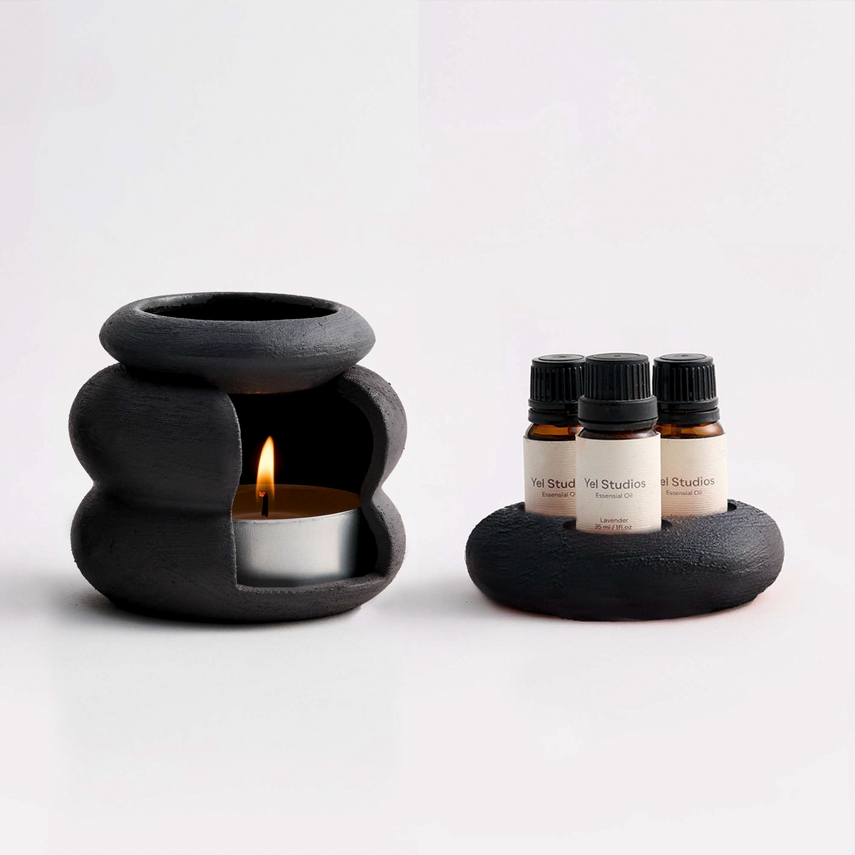Black Ceramic Candle Holder, Incense Burner & Essential Oil Warmer Set