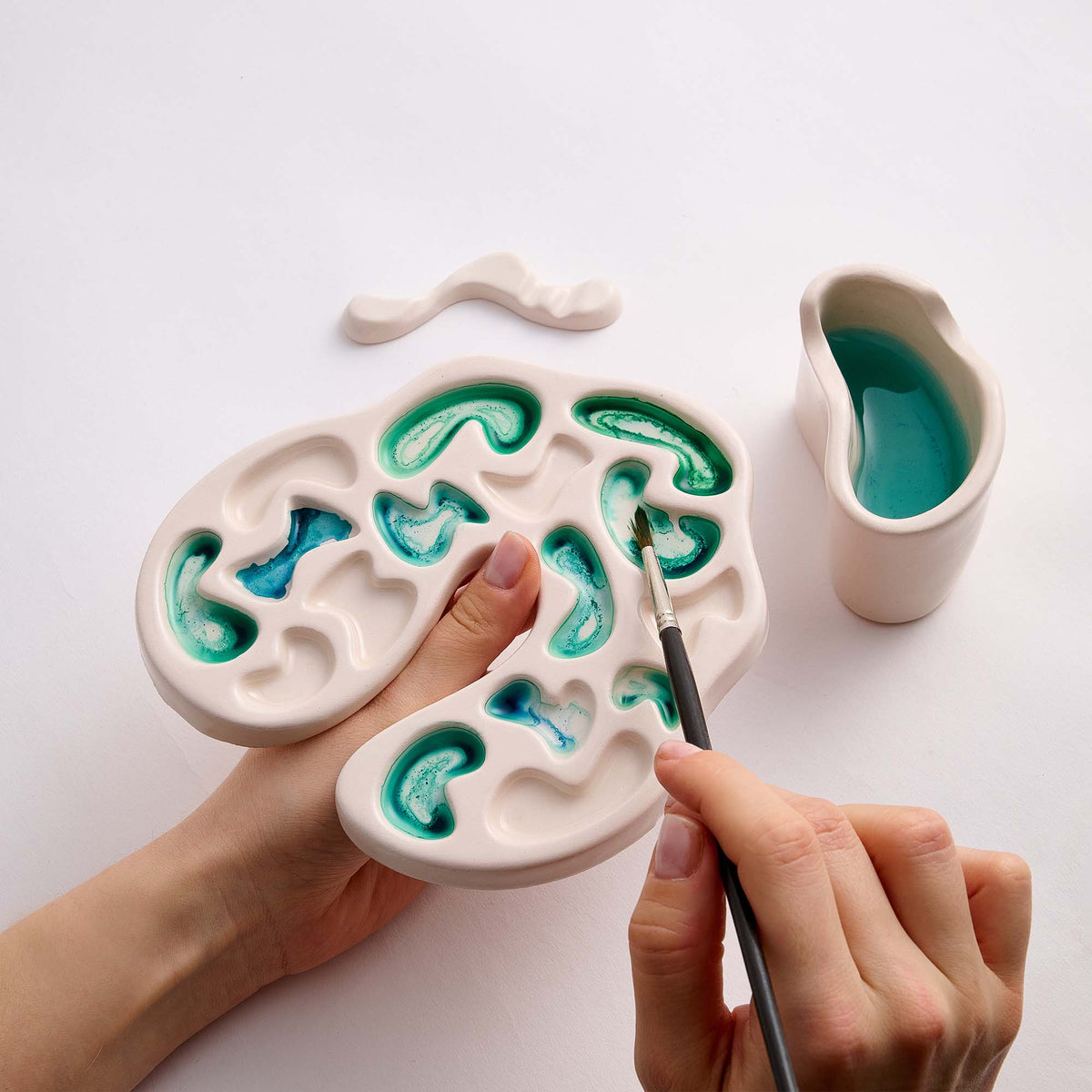 Ceramic Watercolor Palette Set with Brush Holder