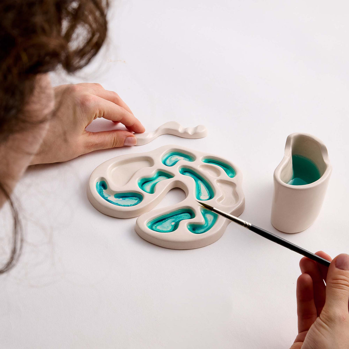 Ceramic Watercolor Palette Set with Brush Holder