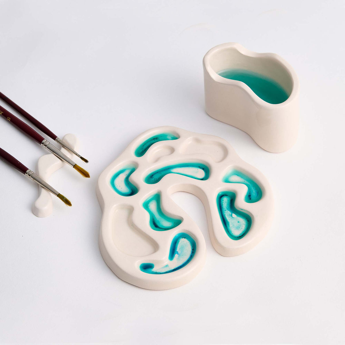 Ceramic Watercolor Palette Set with Brush Holder