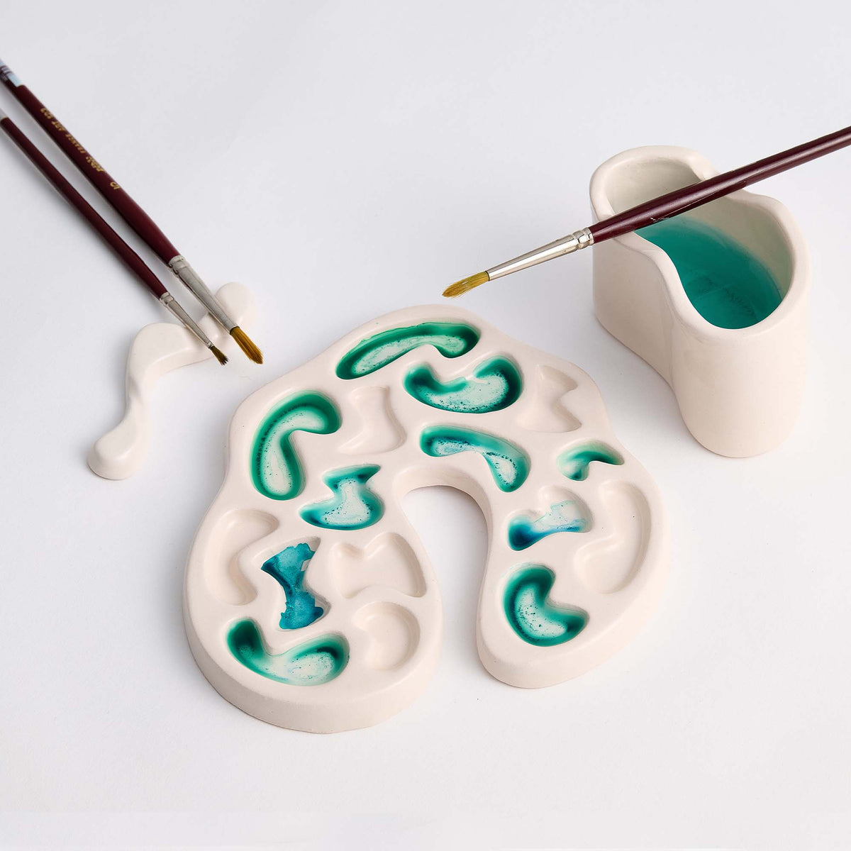 Ceramic Watercolor Palette Set with Brush Holder