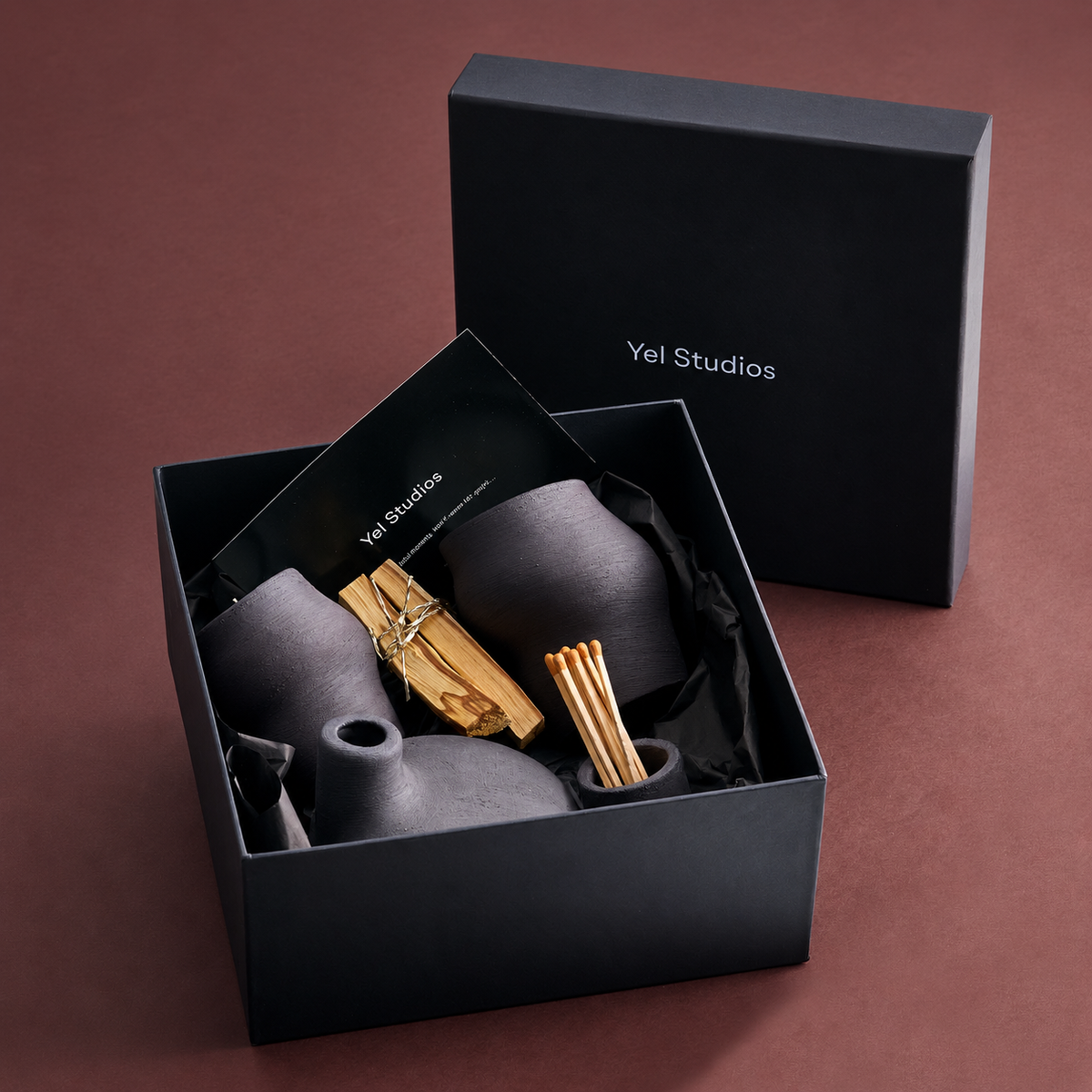 Ceramic Soy Wax Candle & Palo Santo Incense Burner Gift Set