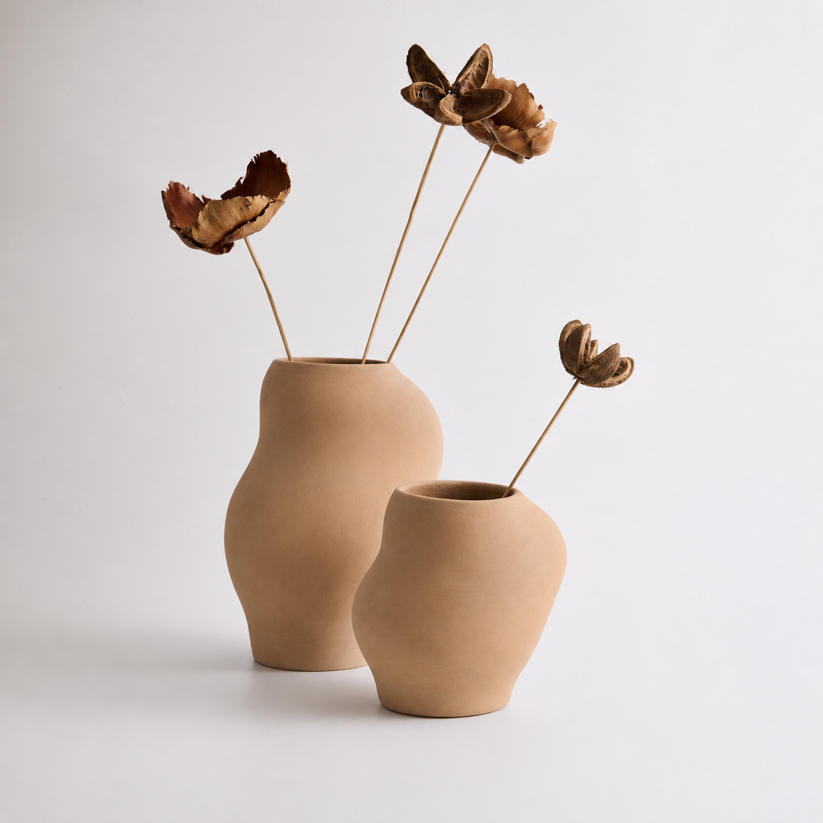 Handmade Sculptural Stoneware Vase Set of 2