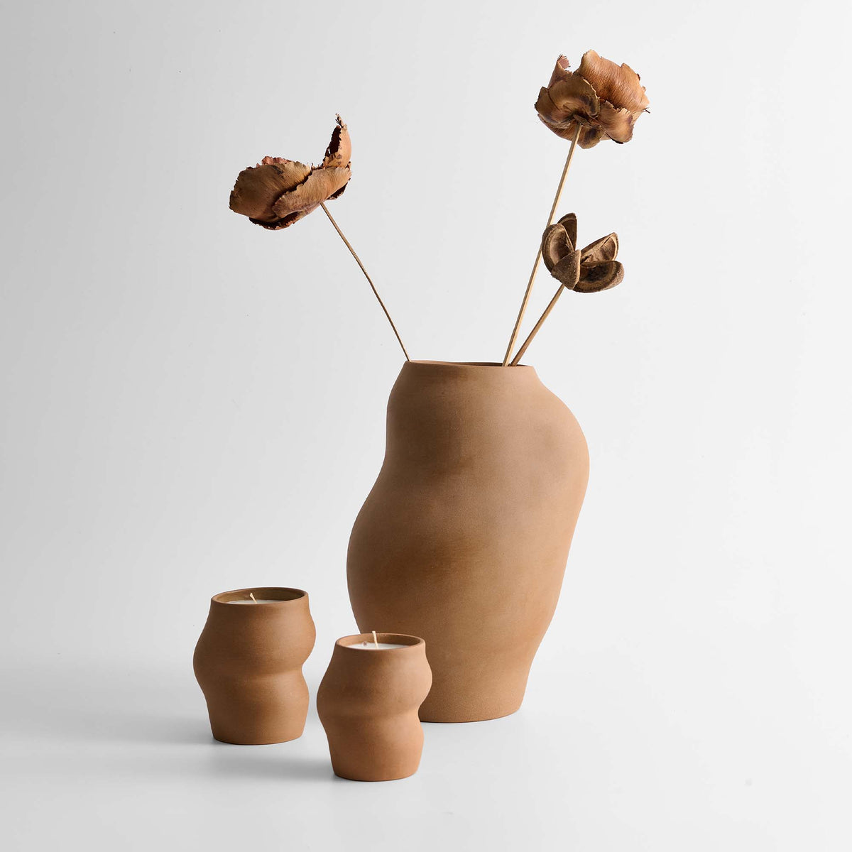 Sculptural Stoneware Vase & Luxury Soy Wax Candle Set