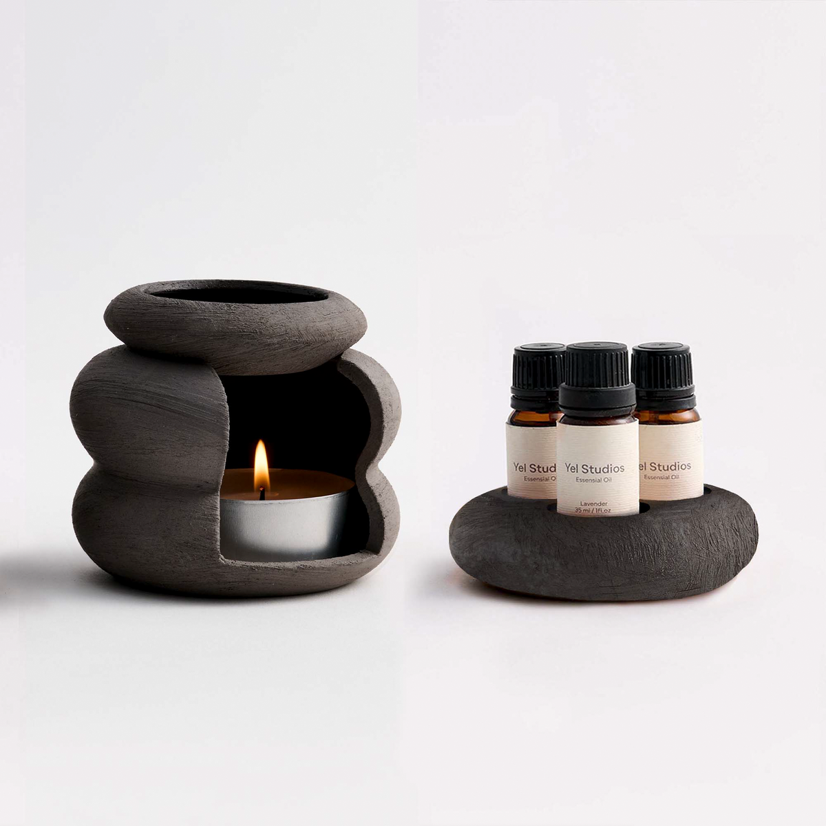 Anthracite Ceramic Candle Holder, Incense Burner & Essential Oil Warmer Set