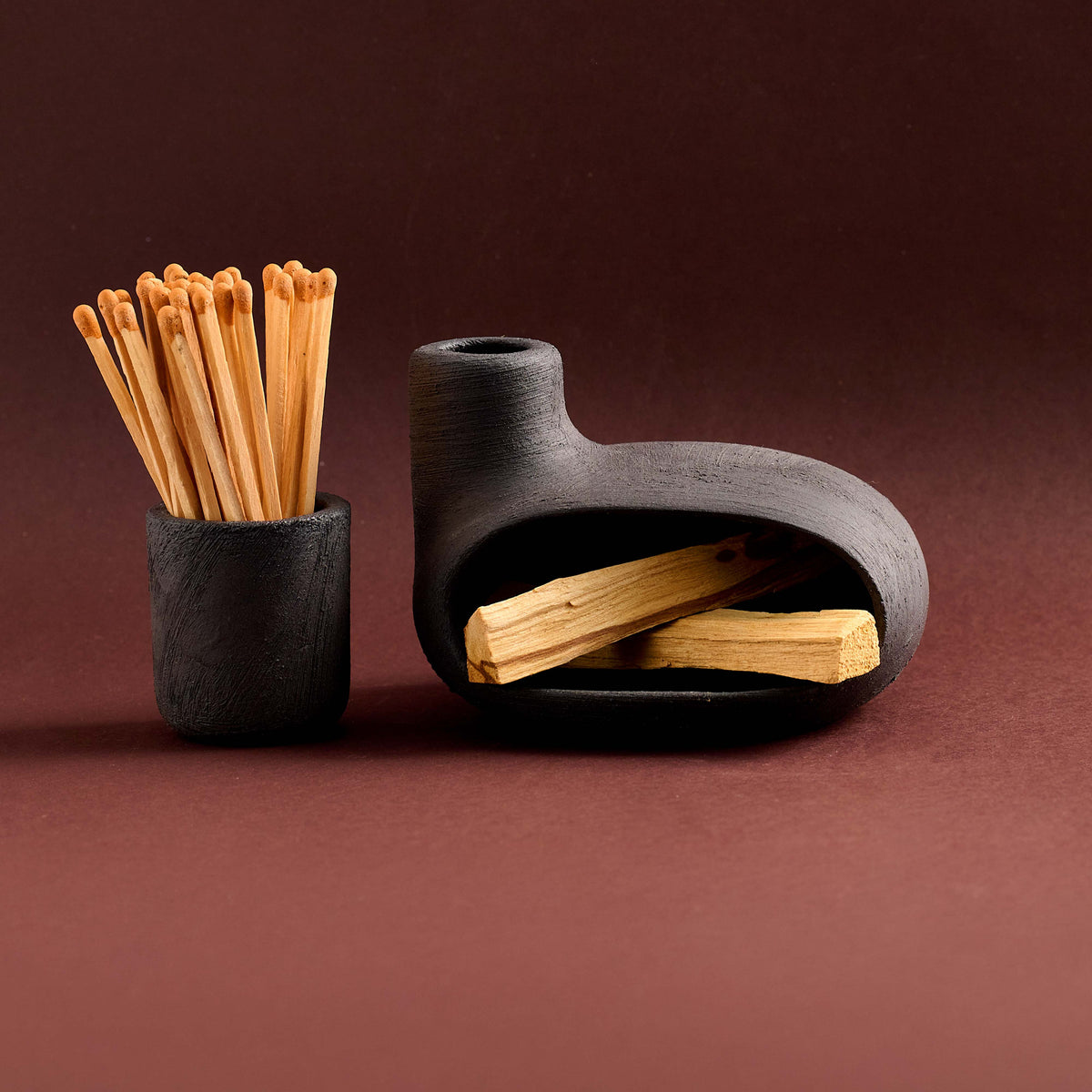 Ceramic Soy Wax Candle & Palo Santo Incense Burner Gift Set