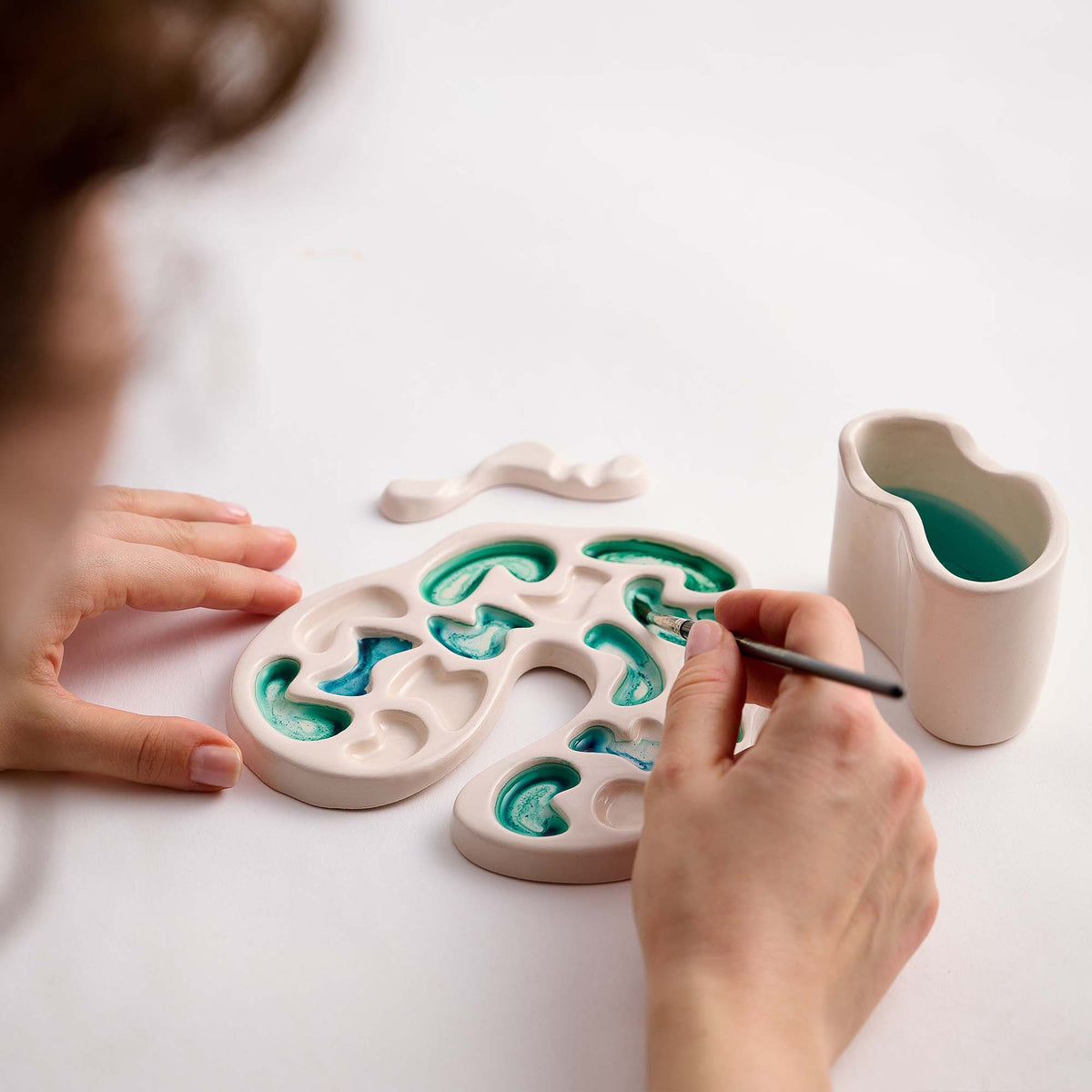 Ceramic Watercolor Palette Set with Brush Holder